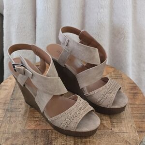 Indigo Taupe Wedge Sandals